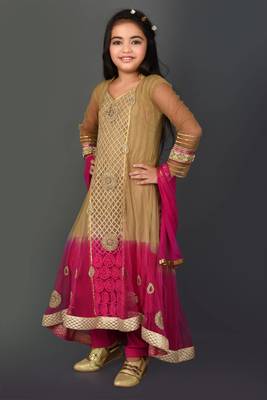 Gold embroidered net girls-top-bottom 3