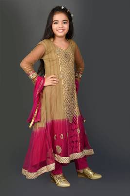Gold embroidered net girls-top-bottom 4