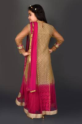Gold embroidered net girls-top-bottom 5