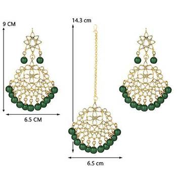 Traditional Gold Plated Pearl & Kundan Maang Tikka With Earring Set 5