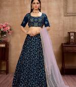 Blue embroidered georgette semi stitched lehenga