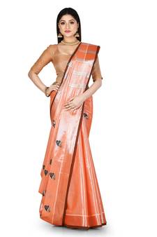 Orange woven cotton saree with blouse
