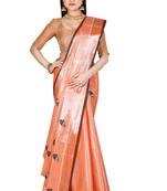 Orange woven cotton saree with blouse