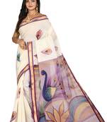 White woven cotton saree with blouse