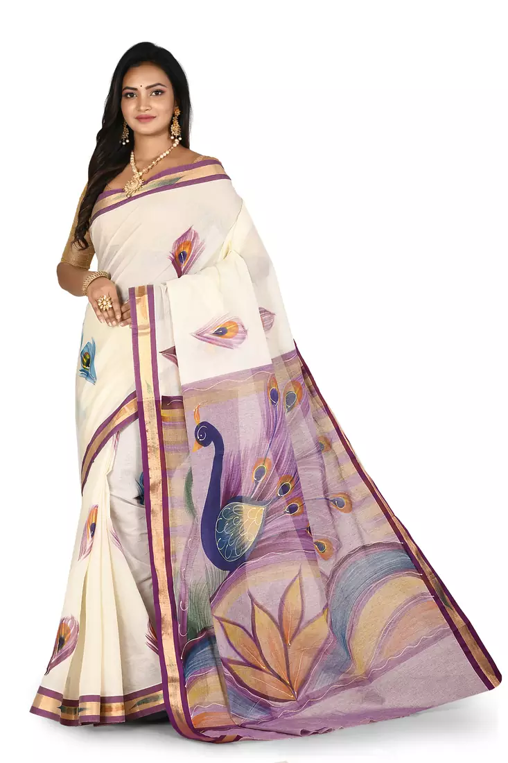 White woven cotton saree with blouse