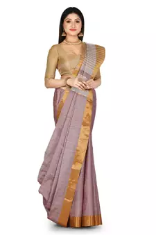 Dark pink woven cotton saree with blouse