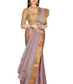 Dark pink woven cotton saree with blouse