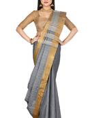 Grey woven cotton saree with blouse