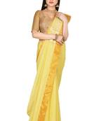 Yellow woven cotton saree with blouse