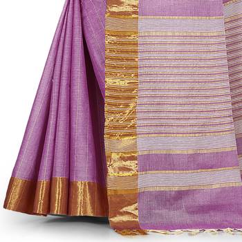 Mauve woven cotton saree with blouse 3
