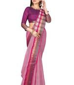 Pink woven cotton saree with blouse