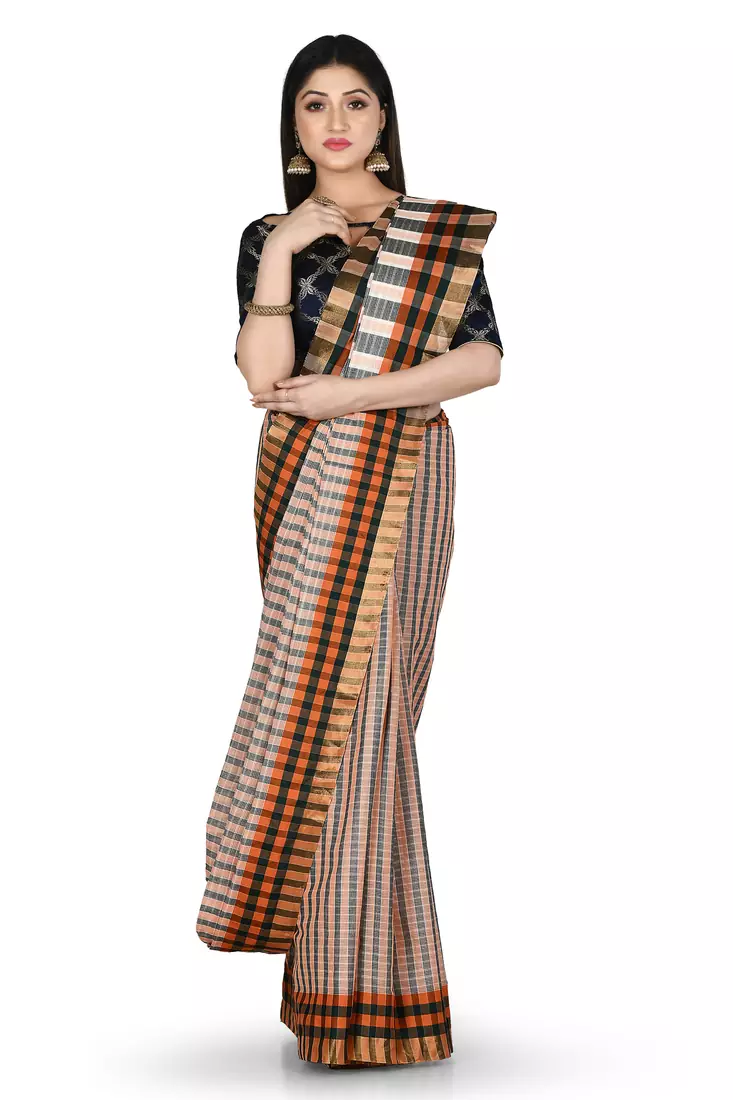 Grey woven cotton saree with blouse