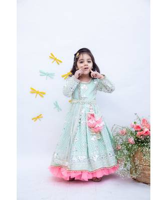 Green Floral Print Jacket With Pink Kurta And Dupatta 2
