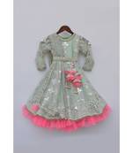 Green Floral Print Jacket With Pink Kurta And Dupatta