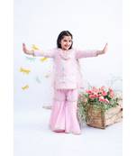 Pink Embroidered Sharara Set For Girls