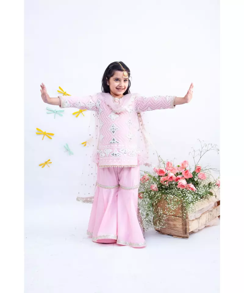 Pink Gota Embroidery Kurti with Sharara