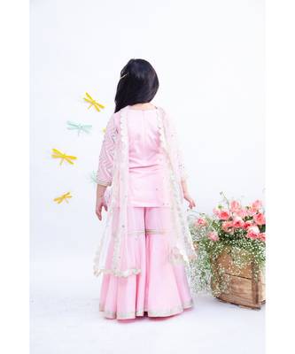 Pink Embroidered Sharara Set For Girls 2