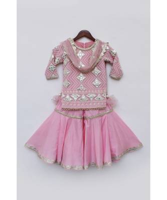 Pink Embroidered Sharara Set For Girls 4