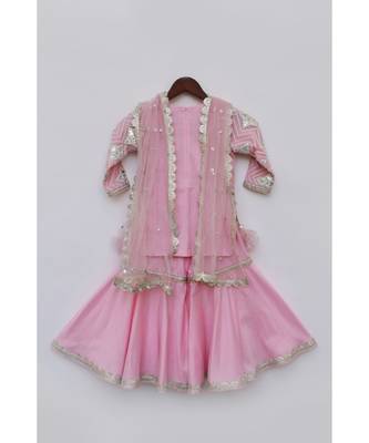 Pink Embroidered Sharara Set For Girls 5