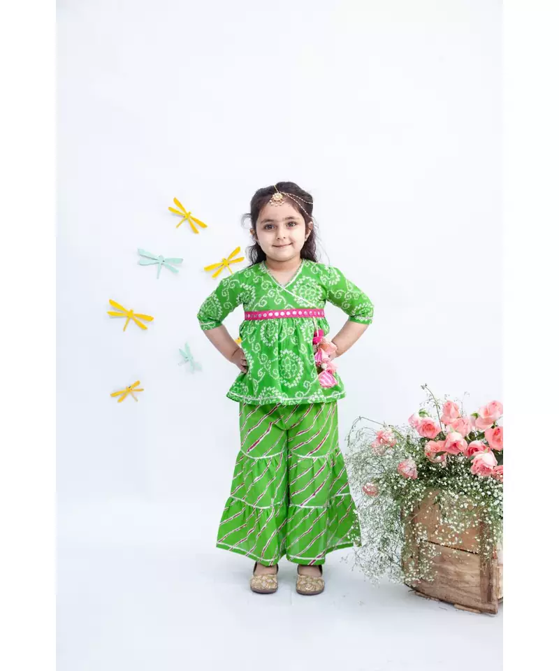 Green Printed Kurti Sharara Set