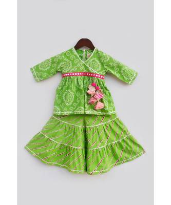 Pink Cotton Print Kurti Sharara And Pink Net Dupatta 3