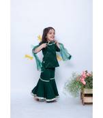 Green Mirror and Thread work Kurti and Sharara