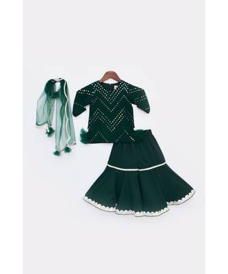 Green Mirror And Thread Work Kurti And Sharara 1