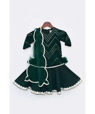 Green Mirror And Thread Work Kurti And Sharara 4