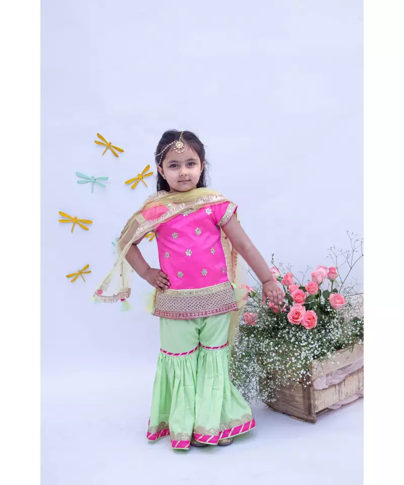 Hot Pink Kurti with Sharara and Dupatta