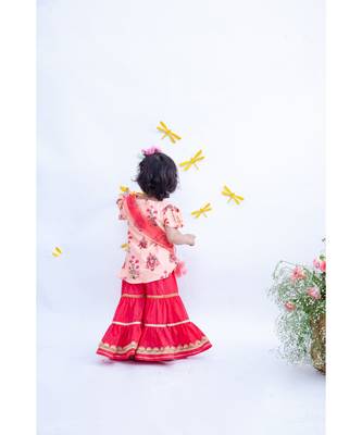 Peach Print with Coral Sharara Set 2