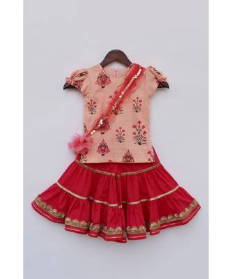 Peach Print with Coral Sharara Set 3