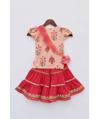 Peach Print with Coral Sharara Set 4