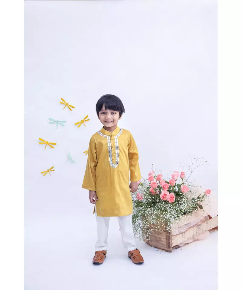 Mustard Yellow Silk Kurta with Chudidar