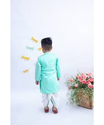 Blue Mirror Embroidery Jacket With Cotton Silk Kurta And Pant 2