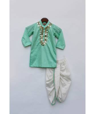 Blue Mirror Embroidery Jacket With Cotton Silk Kurta And Pant 3