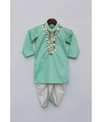 Blue Mirror Embroidery Jacket With Cotton Silk Kurta And Pant 4