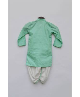 Blue Mirror Embroidery Jacket With Cotton Silk Kurta And Pant 5