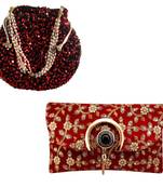 Shoptory India Women's Handcrafted Embroidered Rajasthani Bag With Women's Embellished Wristlets Combo - Red