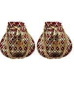 Shoptory India Women's Handcrafted Rajsthani Embellished Wristlets Potli Combo - Maroon