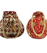 Shoptory India Women's Handcrafted Rajsthani Embellished Wristlets Potli Combo - Red/Maroon