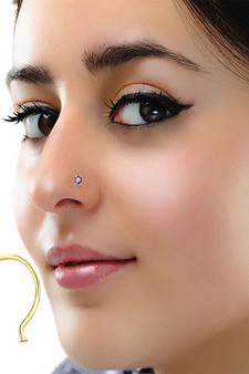 Designer Purple cubic zirconia nose ring or Nose Pin
