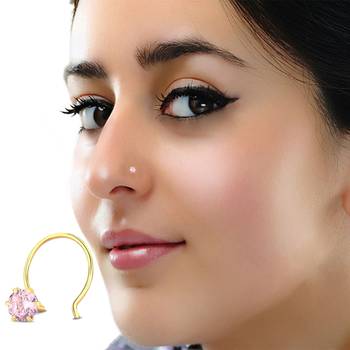 Designer Pink cubic zirconia nose ring or Nose Pin 1