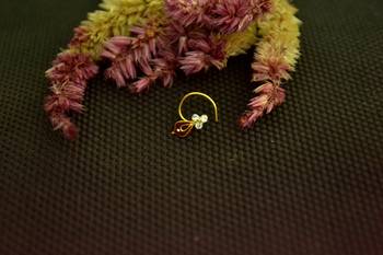 Designer Meenkari work Red cubic zirconia nose ring or Nose pin 1