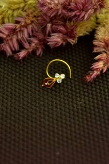 Designer Meenkari work Red cubic zirconia nose ring or Nose pin