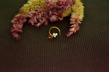 Designer Meenkari work Red cubic zirconia nose ring or Nose pin 2