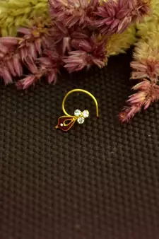 Designer Meenkari work Red cubic zirconia nose ring or Nose pin