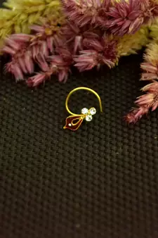 Designer Meenkari work Red cubic zirconia nose ring or Nose pin
