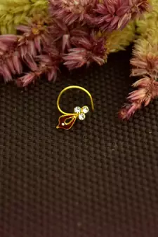 Designer Meenkari work Red cubic zirconia nose ring or Nose pin