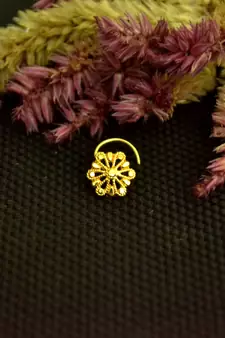 Designer Gold cubic zirconia Casual nose ring or Nose Pin