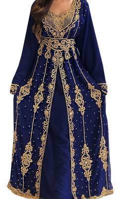 Navy Blue Georgette Embroidered Party Wear Kaftan  2